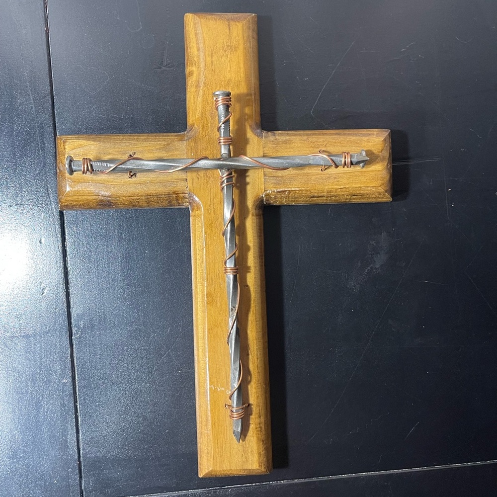 Wooden handcrafted Cross with Nails 14x10